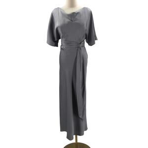 AW BRIDAL SZ 10 L steel grey Romula bridesmaid party satin midi dress NEW B153